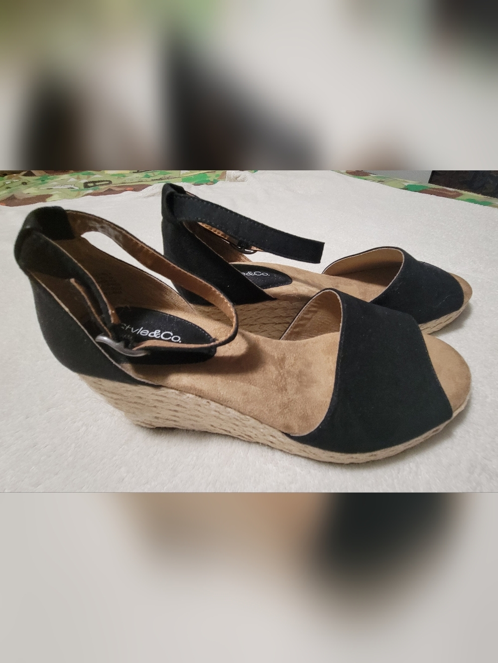 Style & Co. Black Espadrille Ankle-Strap Wedges Size 9